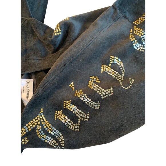 Juicy Couture L Black Velour Hooded Jumpsuit Drawstring Zipper Closure 8237 - Picture 9 of 13